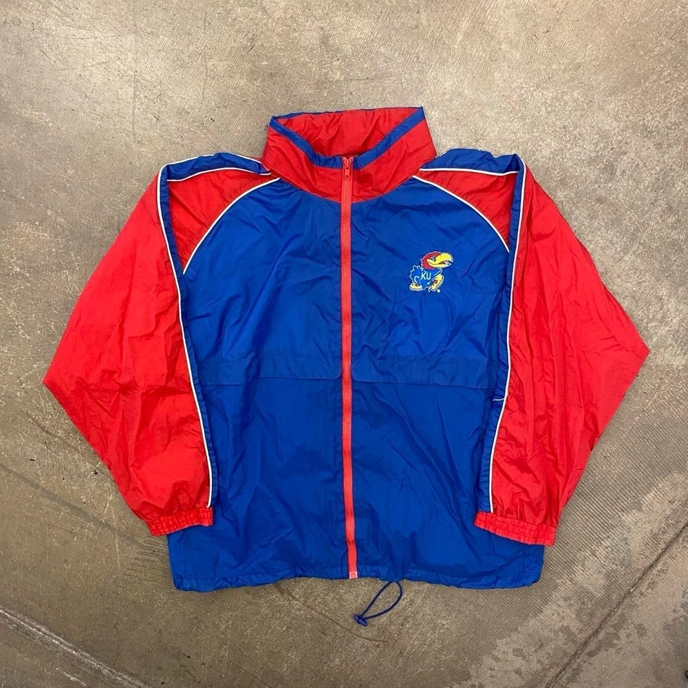 Vintage Kansas Jayhawks Logo Athletic Full Zip Windbreaker Hood 90s Jacket XL